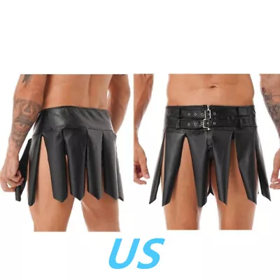 US Men's Faux Leather Tassel Skirt Personality Gladiator Kilts Costume Dress Up • $16.49