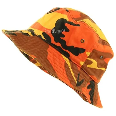 Bucket Hat Boonie Cap Savage Orange Wide Brim Cotton Visor Sun Safari Fishing • $9.49