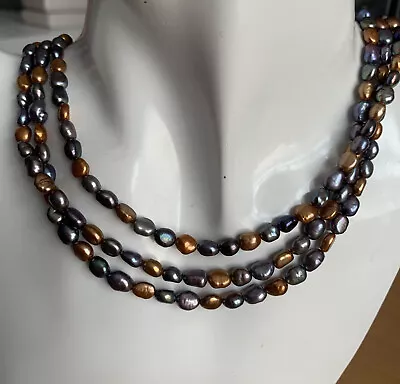 3 Strand Honora Multi Coloured  Pearl  Necklace/ 925  Silver Clasp/ Fabulous • £38.75