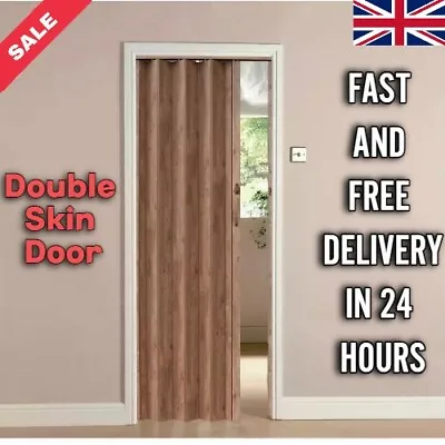 Brown Oak Effect Bi Folding Door PVC Panel Magnetic Sliding Accordion Concertina • £89.97