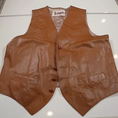 Leather Vest Mens Medium 44 Brown Western Dress Diamond Leathers El Paso TX USA • $20.70