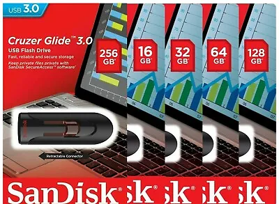$24.15 • Buy SanDisk Cruzer Glide USB 3.0 16GB 32GB 64GB 128GB 256GB SD CZ600 Flash Drive LOT