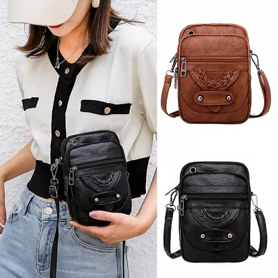 Womens PU Leather Organizer Purse Cross Body Handbag Multiple Pockets Vintage • $24.45