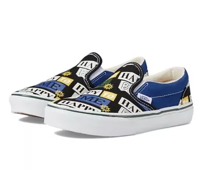 NEW Vans Off The Wall Classic Slip-On VR3 Kids Size 1 Happy To Be Me Multi Black • £18.44