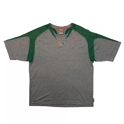 Nike T Shirt Mens L Large Grey Green Heather Fit Dry Team Miami Hurricanes Canes • $16.95