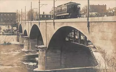 N. VASSALBORO ME ~ TROLLEY ON RIVER BRIDGE REAL PHOTO PC ~ Used 1910 • $12.50