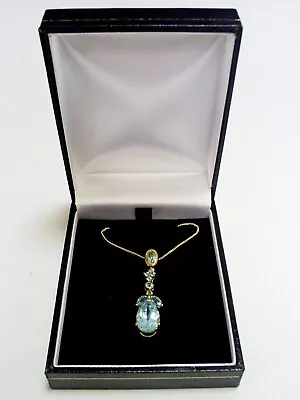 £124.99 • Buy QVC 9CT YELLOW GOLD BLUE TOPAZ 1.5   DANGLE DROP PENDANT & 9CT TRACE CHAIN 3.5 G