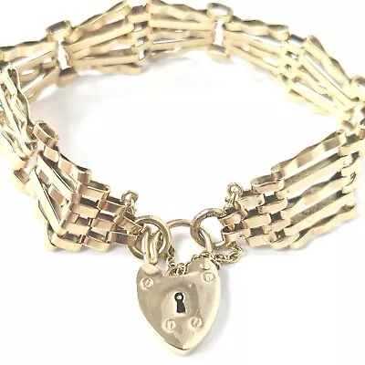 9ct Gold Gate Bracelet With Heart Charm Locket Catch Ladies 16.7g 7.25 Inch • £595