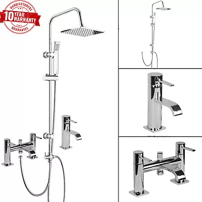 Chrome Bath Shower Mixer Tap With Basin Tap & 3 Way Square Rigid Riser Kit *W • £145.95