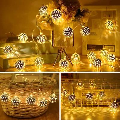 £5.87 • Buy LED Moroccan Globe String Lights Party Decor Metal Orbs Christmas Fairy Lights
