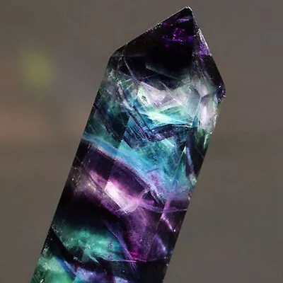 Natural Fluorite Crystal Rainbow Quartz Wand Point Healing Stone Hexagonal 13cm • £3.11