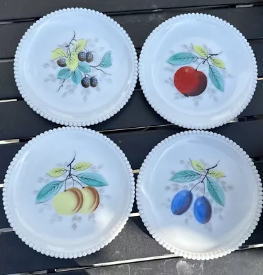 4 Vintage Westmoreland Beaded Edge Milk Glass Fruit Plates-7.5  Diameter • $19.95
