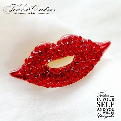 £5.49 • Buy Red Sexy Glam Lips Brooch Diamante Crystal Broach Vintage Art Deco Pin Gift