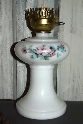 Vintage Milk Glass Blue N Pink  Floral Flowers Hurricane Table Lamp Base Only • $20