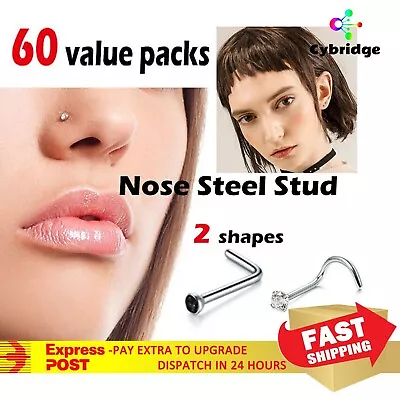 $5.89 • Buy 60pcs Nose Studs Crystal Clear Mix Colour Bulk Bone Straight Rings Bar Piercing