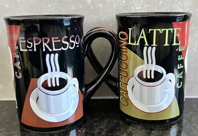 Set Of 2  Coffee Latte Cappuccino Caffe Espresso Basilica Mugs Cups 8 Oz 4” Tall • £13.62