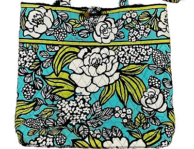 VERA BRADLEY Tote Bag Womens Medium Green Blue Island Blooms Quilted Horn Toggle • $19