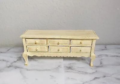 Vintage Dollhouse Furniture  Wood Dining Room Sideboard Buffet Yellow Gold 1:12 • $16