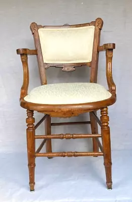 Antique Carved Walnut Wood Upholstered Arm Chair • $119.99