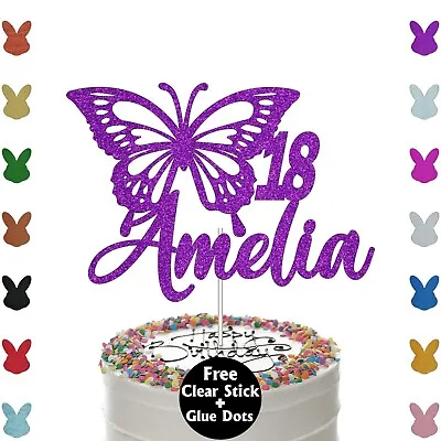 Personalised Butterfly Glitter Cake Topper Birthday Party Any Name & Age Decor • £2.95