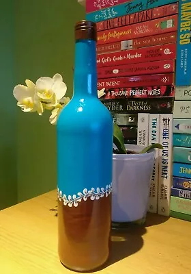 £5.30 • Buy Hand Painted Glass Bottle Home Table Centerpiece Flower Vase Blue/Brown/White
