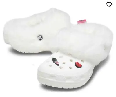 Crocs Fur Classic Mammoth Charm Clog White Size 9w/7m New • $119.95