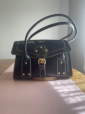 Maxx New York Black Leather Large Handbag Purse Gold Trim NWT • $15