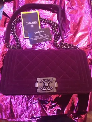 Chanel Boy Bag- Purple Velour -Matelasse • $1786