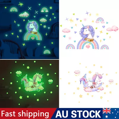 Unicorn Stars Glow In The Dark Wall Stickers Kids Girls Baby Bedroom Decals DIY • $5.95