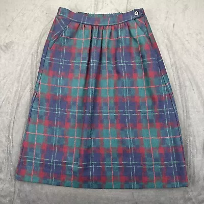 VINTAGE Hunter Sportswear Wool Skirt 10 Green Plaid Madras A Line Pleated Lined • $7.33