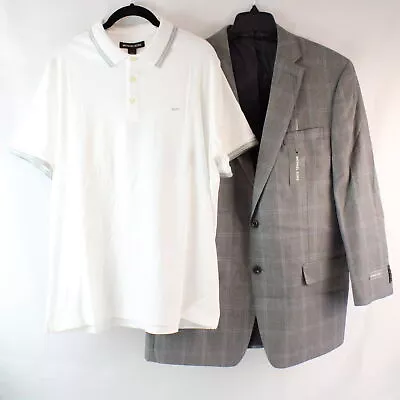 Michael Kors Plaid Sports Coat In Grey & Greenwich Polo In White Lot Of 2 • $34