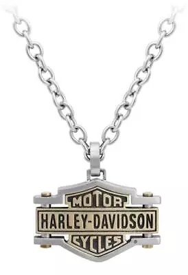 Harley-Davidson Men's Brass & Steel Bar & Shield Chain Necklace HSN0045-22 • $89.95