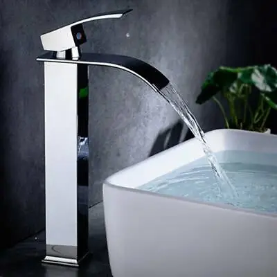 £35.69 • Buy Tall Waterfall Bathroom Taps Basin Mixer Tap Counter Top Brass Faucets Chrome