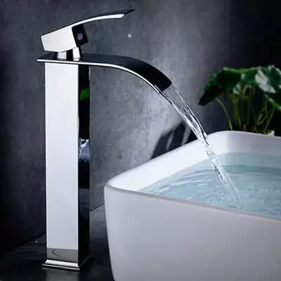 Tall Waterfall Bathroom Taps Basin Mixer Tap Counter Top Brass Faucets Chrome • £30.39