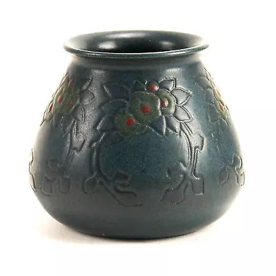 Marblehead Pottery Floral Decorated Vase Arts & Crafts Matte Green Blue Red • $2295