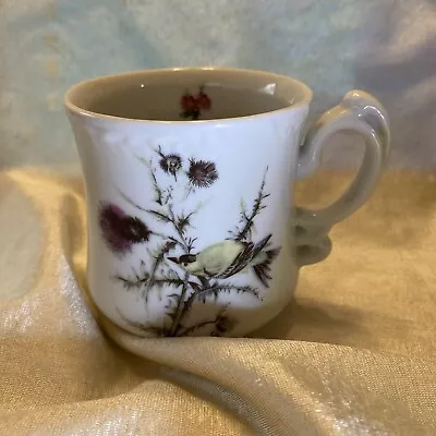 Ceramic VTG Mustache Cup Tea/coffee Mara Christian Floral & Yellow Bird • $16.99