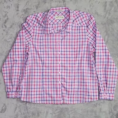 Orvis Shirt Womens 20 Pink Blue Plaid Button Up Casual Long Sleeve Wrinkle Free • £21.82