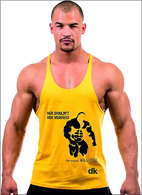 Mens Mma Gym Gym Vest Bodybuilding Muscle Stringer Vest Y Back Racer Back Lot • £6.68