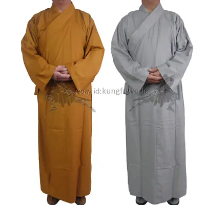 Cotton Shaolin Temple Buddhist Monk Dress Meditation Long Robe Kung Fu Suit  • $45