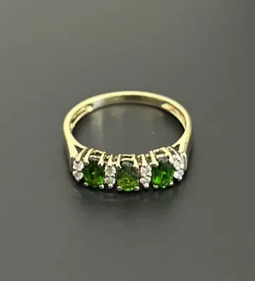 9ct 375 Yellow Gold Russian Diopside & Diamond Cluster Ring Size N US 6 3/4 • £165