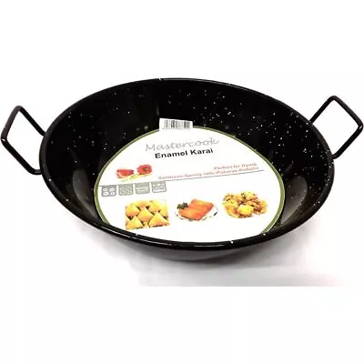 Enamel Kadai Wok Pan Karahi Kadhai With Handles Flat Bottom Deep Frying • £7.51