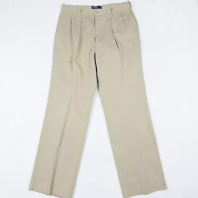 VTG Polo Ralph Lauren Pant Mens 34x32 Khaki Twill Pleated Slacks USA Made Cotton • $35.99