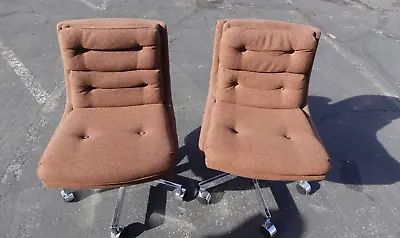 LA Z BOY DESK OFFICE CHAIR RETRO MID-CENTURY MODERN PAIR Brown • $370