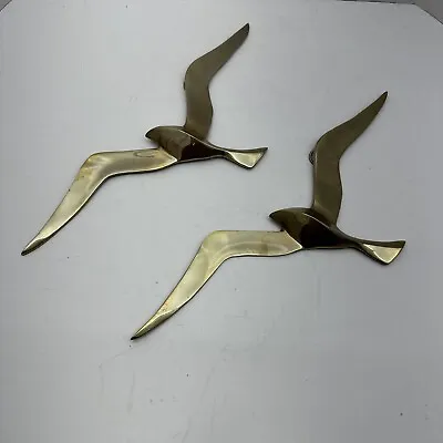 Vtg 2 Solid Brass Seagulls In Flight Wall Hanging Mid Century Modern Birds Decor • $17.49