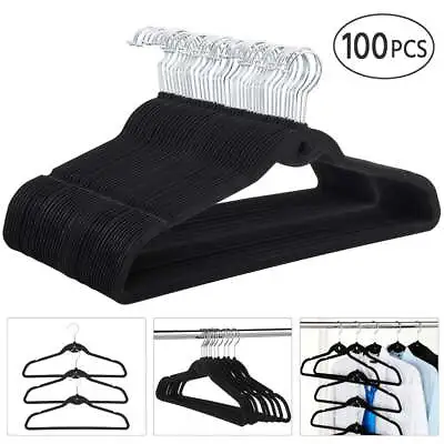 100-Pack Black Non-Slip Velvet Hangers: 17.7 X 9.3 X 0.2 Inches 7lb Capacity • $28.83