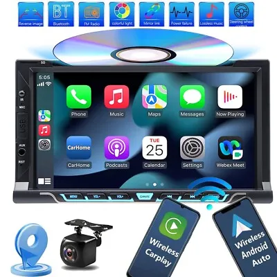 Universal 2Din 7  CarPlay GPS Car Stereo DVD CD AM FM Radio Player BT+backup Cam • $114.99