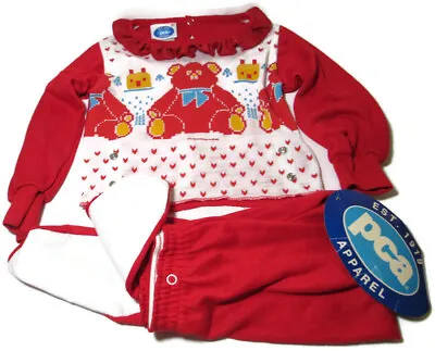 Vintage PCA Apparel Toddler 3T Red Teddy Bear Footed Pajamas 2 Pc NEW Old Stock • $59.91