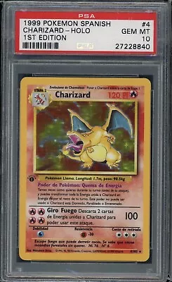 $50000 • Buy 1999 Pokemon Base Set 1st Edition Spanish Holo Charizard #4 PSA 10 POP 7