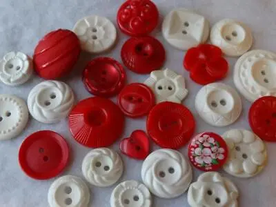 FABULOUS RED & WHITE VINTAGE FANCY BUTTONS Pierced Flower Heart • $7.99