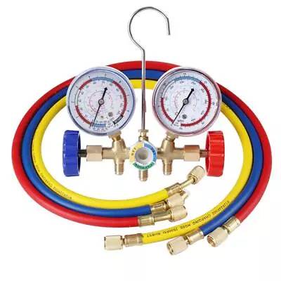 Refrigerant Manifold Gauge Set Air Conditioning Tools + Hose R12 R22 R404A R134A • £18.90